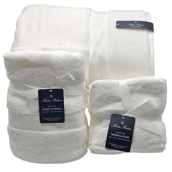 Brooks Brothers 8pc White Zero Twist Cotton Towel Set 2 Bath 2 Hand 4 Washcloths - Picture 8 of 15